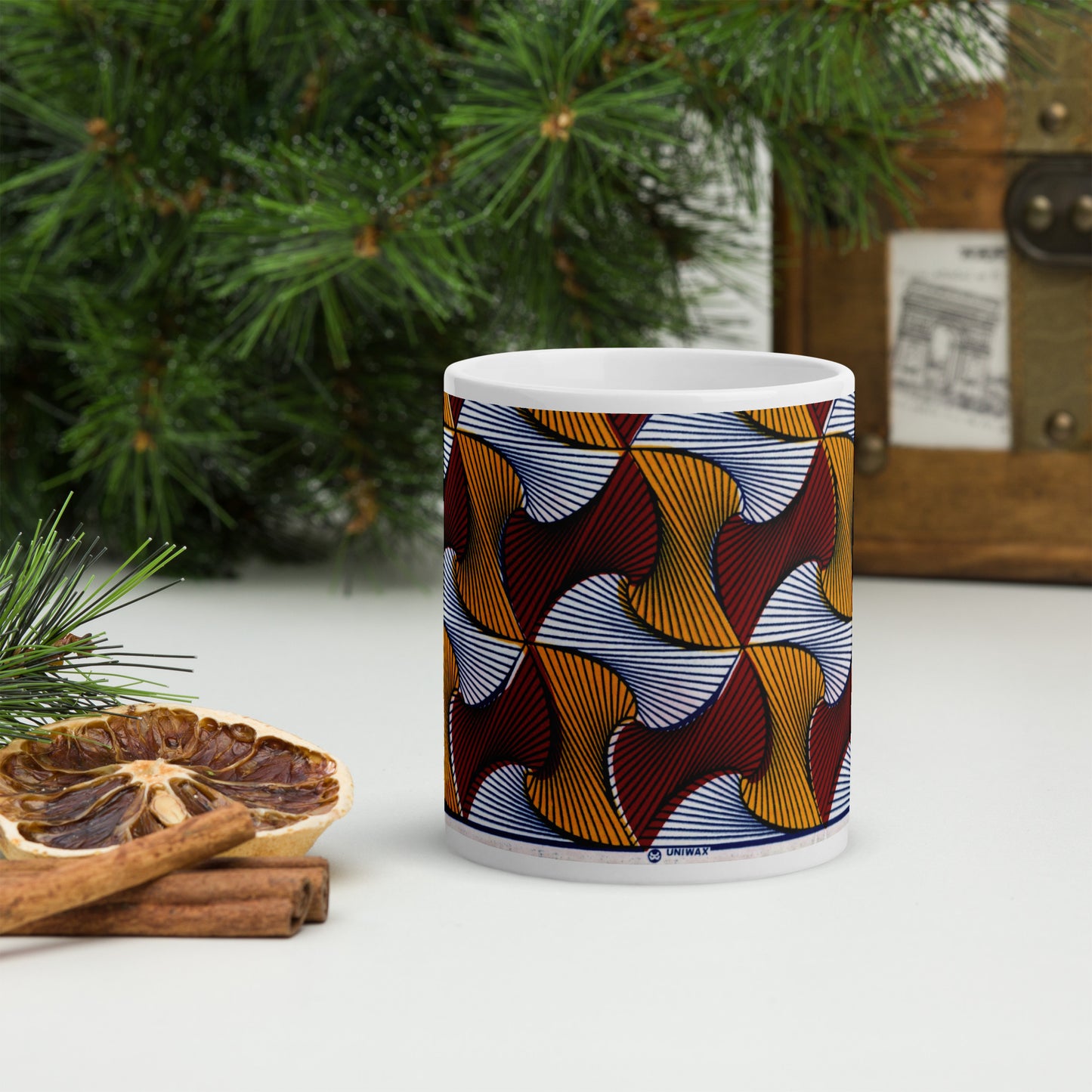 Mug Blanc Brillant - Motif Wax Africain Coloré