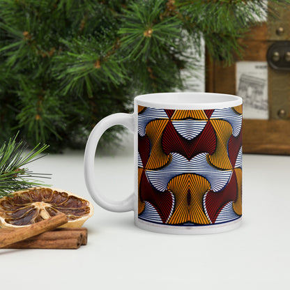 Mug Blanc Brillant - Motif Wax Africain Coloré