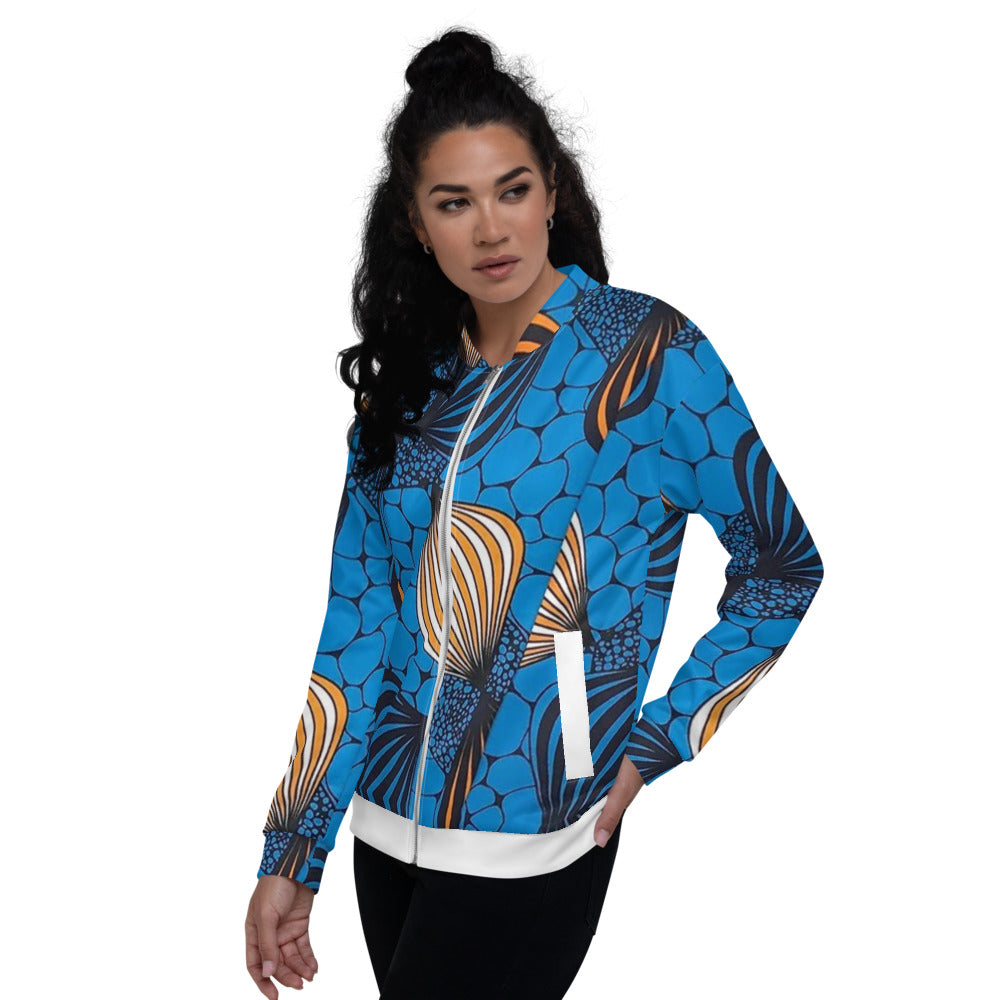 Veste wax Homme ou Femme | Bombers unisexe - Bleue